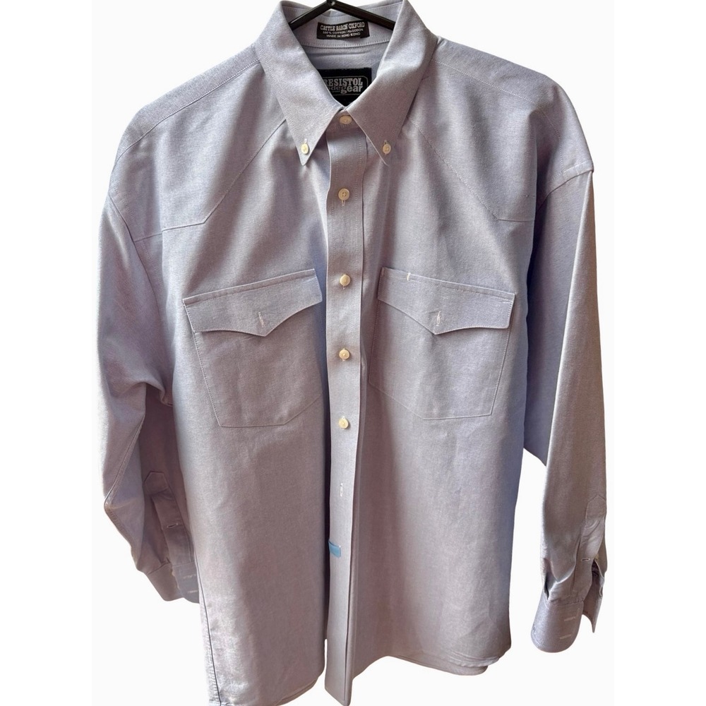 Resistol Rodeo Gear Cattle Baron Oxford Western Shirt Blue Mens‎ Dry cleaned M
